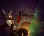 anthro clothing festive fire fireplace half_asleep holidays legwear rock shelf solo stockings tired warm b-epon christmas kito_(thepickyfurry) canid canine fox mammal 2017 absurd_res digital_media_(artwork) hi_res shaded