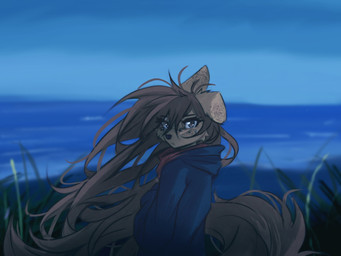 anthro biped clothed clothed_anthro clothed_female clothing female fur hair looking_at_viewer outside solo tail tinygaypirate apogee_(tinygaypirate) canid canine canis domestic_dog mammal 2026 4:3 digital_drawing_(artwork) digital_media_(artwork) hi_res