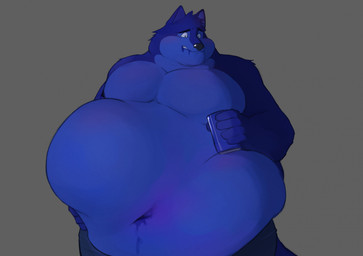 anthro belly belly_expansion belly_inflation berry_juice beverage big_belly bite biting_lip biting_own_lip blue_body blue_fur blueberry_inflation blueberry_juice blush can chubby_cheeks clothed clothing container expansion fur holding_belly holding_beverage holding_can holding_container holding_object inflation juice_(beverage) juice_from_mouth leaking leaking_juice looking_down love_handles male moobs navel nipples obese obese_anthro obese_male overweight overweight_anthro overweight_male self_bite solo standing topless worried qatoro canid canine canis mammal wolf hi_res
