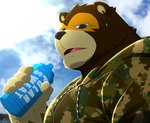 anthro biped black_nose bodily_fluids brown_body clothing hoodie humanoid_hands kemono male solo sweat topwear shillon0610 animal_crossing nintendo ike_(animal_crossing) bear mammal 2022 bust_portrait hi_res portrait