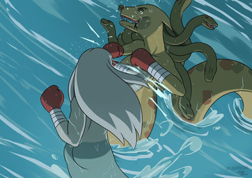 apode boxing boxing_gloves boxing_gloves_only breasts clothing duo eyes_closed featureless_crotch female fight hair handwear handwear_only legless living_hair mostly_nude nipples non-mammal_breasts non-mammal_nipples nude open_mouth partially_submerged pseudo_hair scales serpentine simple_background snake_hair snake_hood split_form sport water wet deathzera european_mythology god_of_war god_of_war_ascension greek_mythology mythology sony_corporation sony_interactive_entertainment spooky's_jump_scare_mansion gorgon_cobra specimen_13 aquatic cobra draconcopode merfolk mythological_creature naga reptile scalie snake 2019 digital_media_(artwork)