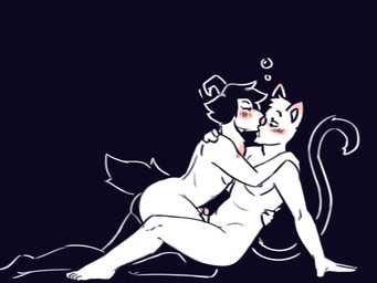 anthro big_butt blush bubble butt drunk drunk_bubble duo emo_haircut femboy genitals horn kissing male male/male penis sex slightly_chubby small_penis substance_intoxication dracozhilla deltarune undertale undertale_(series) asriel_dreemurr burgerpants boss_monster_(undertale) felid feline mammal 4:3 hi_res