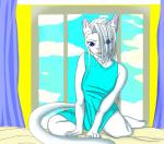 anthro bed female furniture heart_symbol solo gtoyaannno mericella domestic_cat felid feline felis mammal