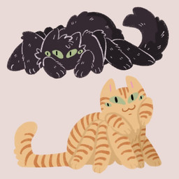 ambiguous_gender black_body black_fur duo feral fluffy fur lana_the_bug lanabeesfw multi_eye multi_leg multi_limb orange_body orange_fur toony arachnid arthropod chimera domestic_cat felid feline felis hybrid mammal spider 1:1