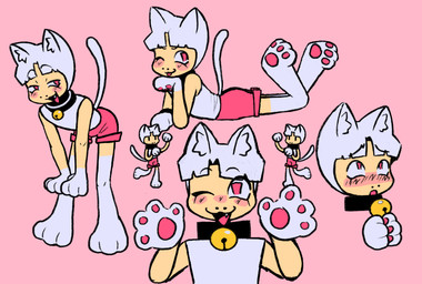 3_toes 4_fingers albino ambiguous_gender bangs bell bell_collar blush blush_lines bottomwear cat_smile chibi clothed clothing collar fangs feet fingers fully_clothed fur hair handpaw hindpaw inner_ear_fluff leaning leaning_forward leg_markings looking_at_viewer lying markings nose_blush on_front one_eye_closed pawpads paws pink_eyes pink_pawpads pink_tongue pointy_ears prick_ears shirt short_hair shorts slim smile socks_(marking) solo straight_hair superflat tail teeth thick_calves thin_tail thin_thighs toes tongue topwear tuft white_body white_fur white_hair white_tail wink dreamscreep marshmallow_(dreamscreep) animal_humanoid cat_humanoid domestic_cat felid felid_humanoid feline feline_humanoid felis humanoid mammal mammal_humanoid absurd_res digital_media_(artwork) flat_colors hi_res pink_theme procreate_(artwork) male_(lore)