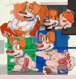 3_toes abstract_background balls bed bodily_fluids brown_eyes butt claws collar cum cum_on_hand drooling fangs feet feral finger_in_mouth finger_on_penis fur furniture genital_fluids genitals hand_on_balls knot knotted_penis limp_wrist lying male multi_nipple multicolored_body multicolored_fur nervous nipples on_back on_bed pawpads penis pubes saliva shaking_butt sitting sitting_on_bed solo tail tail_motion tailwag teeth text toe_claws toes tongue tongue_out two_tone_body two_tone_fur guddlegump illumination_entertainment the_secret_life_of_pets max_(the_secret_life_of_pets) canid canine canis domestic_dog hunting_dog jack_russell_terrier mammal terrier 2026 artist_name digital_drawing_(artwork) digital_media_(artwork) english_text hi_res multiple_scenes