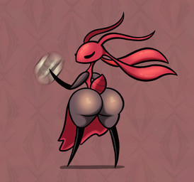 antennae_(anatomy) anthro arthropod_abdomen big_butt brown_background butt eyes_closed featureless_feet feet female grey_body pattern_background rear_view red_body simple_background solo stickyfan skarrsinger_karmelita arthropod insect hi_res