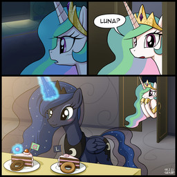 2014 blue_eyes blue_hair blush cake cherry comic crown cutie_mark dialog doughnut english_text equine eyeshadow female flag food friendship_is_magic glowing gold hair happy horn horse magic makeup mammal multi-colored_hair my_little_pony necklace pony princess_celestia_(mlp) princess_luna_(mlp) purple_eyes sparkles table tears text uotapo winged_unicorn wings
Rating: Safe
Score: 23
User: 2DUK
Date: March 21, 2014