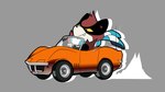 anthro black_body black_fur black_nose brown_body brown_fur car cute_fangs driving fangs fur inside_car inside_vehicle scarf simple_background sitting teeth vehicle white_body white_fur parker_simmons chevrolet_corvette curry_(copyright) curry_(parker_simmons) canid canine mammal raccoon_dog tanuki 16:9 2021 hi_res widescreen