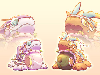 ambiguous_gender berry bodily_fluids brown_hair cake claws dessert dewlap_(anatomy) duo feathers feral food food_transformation frosting frozen_expression fruit hair horn icing inanimate_transformation metallic_body open_mouth plant scales simple_background tears transformation wheel kareha_21909 nintendo pokemon ancient_pokemon future_pokemon generation_9_pokemon koraidon legendary_pokemon miraidon paradox_pokemon pokemon_(species) 4:3 headshot_portrait hi_res portrait
