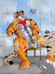 anthro balls bodily_fluids countershading cum erection genital_fluids genitals humanoid_genitalia humanoid_penis male mascot orgasm penis shower solo vanshart frosted_flakes kellogg's tony_the_tiger felid mammal pantherine tiger 3:4