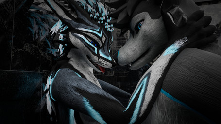 against_surface against_wall anthro blue_eyes bodily_fluids duo fur grey_body grey_fur holding_onto_partner looking_pleasured male male/male narrowed_eyes open_mouth saliva saliva_on_tongue tongue tongue_out azurepuppy azurepuppy_(character) lupus_carnifex canid canine canis domestic_dog husky mammal nordic_sled_dog rexouium spitz 16:9 3d_(artwork) absurd_res blender_(artwork) blender_cycles_(artwork) digital_media_(artwork) hi_res widescreen