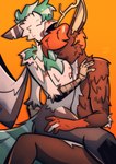 antlers beak claws clothing feathered_wings feathers fur horn kissing maid_uniform multicolored_body multicolored_fur romantic romantic_couple tongue tongue_out two_tone_body two_tone_fur uniform wings azik european_mythology greek_mythology mythology avian hippogriff jackalope lagomorph mammal mythological_avian mythological_creature absurd_res hi_res