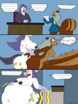 anthro big_breasts big_butt blue_eyes bodily_fluids breasts brown_body brown_fur butt cum cum_inflation cum_inside desk duo female fur furniture genital_fluids gynomorph gynomorph/female hair impregnation_attempt impregnation_kink impregnation_request inflation intersex intersex/female inverted_nipples nipples purple_eyes purple_hair scarf table vore white_body white_fur white_hair dirtymac hyena mammal rodent sciurid tree_squirrel absurd_res comic hi_res