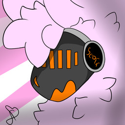 anthro fluffy fur hair machine male orange_eyes pink_body pink_fur pink_hair screen screen_face shy simple_background solo scotthzz protogen 1:1 digital_media_(artwork) portrait