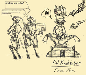 annoyed band-aid bandage belly_tattoo breasts chastity_bulge chastity_device feminization forced forced_feminization fursuit_head gag group lock_symbol machine male mechanical_arm null_bulge ring_gag small_breasts speech_bubble syringe tattoo text trio wearing_chastity_device dad_bot.exe kinktober deer mammal robot english_text hi_res