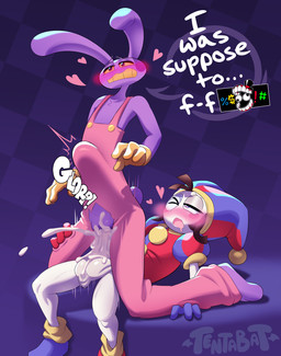 abdominal_bulge andromorph andromorph/gynomorph anthro balls big_balls big_penis blush bodily_fluids caine_censorship censor_bar censored_text clothed clothed_anthro clothed_female clothed_male clothing crossgender cum cum_in_vagina cum_inside dialogue duo excessive_cum excessive_genital_fluids female flat_chested genital_fluids genitals grawlixes gynomorph huge_penis hyper hyper_genitalia hyper_penis intersex intersex/intersex male partially_clothed penetration penis scrotum_flap text vaginal vaginal_penetration tentabat glitch_productions the_amazing_digital_circus jax_(tadc) pomni_(tadc) humanoid lagomorph leporid mammal rabbit 2025 digital_media_(artwork) english_text hi_res