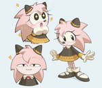 black_eyes blue_background clothing cosplay crossover_cosplay dress eyelashes female footwear fur gloves handwear open_mouth pink_body pink_fur school_uniform shoes simple_background smile smiling_at_viewer solo sparkles star star_eyes tail uniform nann4 classic_sonic_(universe) sega sonic_the_hedgehog_(series) spy_x_family amy_rose anya_forger classic_amy_rose eulipotyphlan hedgehog mammal 2022 crossover