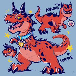 claws collar feral heart_symbol horn male red_body red_scales scales sharp_teeth simple_background smile solo teeth text yellow_eyes mobirou marvel marvel_rivals moon_girl_and_devil_dinosaur devil_dinosaur_(moon_girl_and_devil_dinosaur) dinosaur prehistoric_species reptile scalie 1:1 english_text hi_res