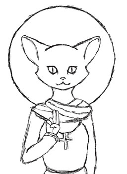 anthro clothed clothing cross cross_necklace female gesture hand_gesture iconography jewelry necklace pupils religion simple_background slit_pupils solo symbol white_background eloisanon christianity eloisa domestic_cat felid feline felis mammal monochrome sketch