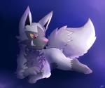 feral fluffy fluffy_tail fur gradient_background grey_body grey_fur lying male pink_nose quadruped red_eyes sharp_teeth simple_background solo sploot tail teeth chibity nintendo pokemon canid canine generation_3_pokemon mammal pokemon_(species) poochyena