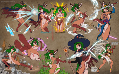 5_fingers 5_toes air_manipulation anthro areola asian_clothing back_tattoo barely_visible_genitalia barely_visible_vulva black_nose breasts brown_body brown_fur butt cape cape_only chastity_belt chastity_bra chastity_device clothed clothed_anthro clothed_female clothing collar convenient_censorship corset cuff_(restraint) east_asian_clothing electricity elemental_manipulation feet female fingers fire fire_manipulation flaming_horn fur genitals gloves gold_(metal) gold_chastity_belt gold_chastity_bra gold_chastity_device gold_collar gold_cuffs green_hair hair handwear hat head_jewelry headgear headwear holding_own_leash hooves horn humanoid_feet humanoid_hands japanese_clothing jewelry katana leash leashed_collar legwear lightning lingerie magic melee_weapon metal_collar metal_cuffs mostly_nude mostly_nude_anthro mostly_nude_female mud multiple_outfits multiple_poses nude nude_anthro nude_female offscreen_character plant plantigrade pose restraints solo staff stockings sword tabard tabard_only tattoo text toes topwear torn_cape torn_clothing vulva water weapon witch_hat evangellos rahel_efrayim antelope bovid gazelle mammal english_text hi_res