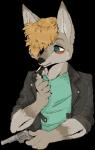 adolescent ambiguous_gender anthro cigarette dark desaturated gun ranged_weapon simple_background smoking solo transparent_background weapon young sheepish canid canine canis mammal wolf 2017 alpha_channel hi_res