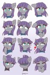 :3 :< :t alternate_hairstyle blep blue_eyes blush bodily_fluids cross-popping_vein eyelashes eyes_closed facial_scar female feral gradient_background hair heart_eyes heart_symbol long_hair open_mouth purple_hair quadruped scar simple_background solo tears tongue tongue_out symbianl friendship_is_magic hasbro my_little_pony maud_pie_(mlp) earth_pony equid equine horse mammal pony 2021 2:3 absurd_res digital_media_(artwork) expression_sheet hi_res