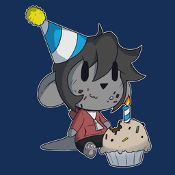birthday chibi clothing crumbs_on_face cupcake food hat headgear headwear male party_hat solo voxxen shaun_lutra_(voxxen) mammal mustelid otter 1:1 absurd_res alpha_channel hi_res