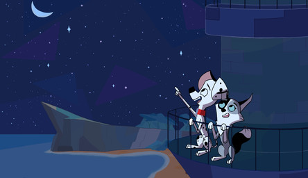 black_ears black_nose black_spots blue_sclera collar duo female feral floppy_ears fur grey_body grey_fur heterochromatic_ears lighthouse male moon night pink_inner_ear red_collar sea sky spots star starry_sky toony water white_body white_fur white_spots anonymous_artist 101_dalmatian_street 101_dalmatians disney dylan_(101_dalmatians) summer_(101_dalmatians) border_collie canid canine canis collie dalmatian domestic_dog herding_dog mammal pastoral_dog sheepdog hi_res