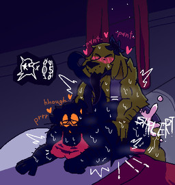 anal anal_impregnation anal_penetration anthro arm_hair arm_tuft bed bedding belly_grab blanket blush bodily_fluids body_hair bra breasts breath cellulite claws clothing cum cum_inflation cum_inside curtains cute_fangs dialogue duo ear_scar elbow_tuft eyewear fangs flower_accessory furniture genital_fluids glasses gynomorph gynomorph/gynomorph heart_symbol implied_transformation impregnation inflation intersex intersex/intersex jack-o'-lantern_print lycanthropy lying messy_fur musclegut muscular muscular_gynomorph muscular_intersex musk musk_cloud musky_armpit musky_breasts musky_butt neck_scar nipple_outline on_front onomatopoeia overweight overweight_gynomorph overweight_intersex ovum panting penetration pinned scar scarf shoulder_tuft sound_effects sperm_cell sports_bra stretch_marks sweat teeth text tongue tongue_out torn_jacket tuft underwear whiskers window wrist_scar felineflustered amber_(felineflustered) comfii_(felineflustered) canid canine canis demon domestic_cat domestic_dog felid feline felis mammal werecanid werecreature low_res trans_(lore) trans_woman_(lore)