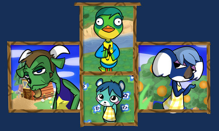 2_horns anthro beak big_nose black_eyes black_nose blue_body blue_clothing blue_eyes blue_feathers blue_flower blue_fur blue_hair blue_shirt blue_sky blue_tank_top blue_topwear border brown_border brown_facial_hair brown_goatee brown_hair brown_nose building closed_beak closed_frown clothed clothed_anthro clothed_female clothed_male clothing cloud curved_horn day dipstick_tail dress evergreen_tree eyelashes facial_hair feathers featureless_arms female female_anthro fence flower frown fur goatee grass green_body green_feathers green_fur green_hair green_tail group hair half-closed_eyes hands_behind_back holding_slingshot horn light looking_at_viewer looking_up male male_anthro markings mouth_closed multicolored_body multicolored_feathers multicolored_fur narrowed_eyes no_eyebrows no_pupils orange_beak orange_legs outside pattern_clothing pattern_dress pattern_topwear pine_tree plaid plaid_clothing plaid_dress plaid_tank_top plaid_topwear plant purple_eyelids ranged_weapon river shirt short_hair shrub sideburns sign sky slingshot standing tail tail_feathers tail_markings tank_top thin_eyebrows topwear tree two_tone_tail water weapon white_body white_fur white_horn white_inner_ear yellow_body yellow_clothing yellow_dress yellow_feathers yellow_shirt yellow_tail_tip yellow_tank_top yellow_topwear cookieboy011 animal_crossing nintendo bluebear_(animal_crossing) gruff_(animal_crossing) jitters_(animal_crossing) yuka_(animal_crossing) anatid anseriform avian bear bird bovid caprine duck goat koala mammal marsupial vombatiform alpha_channel colored digital_drawing_(artwork) digital_media_(artwork) english_description lighting multiple_images shaded story story_in_description