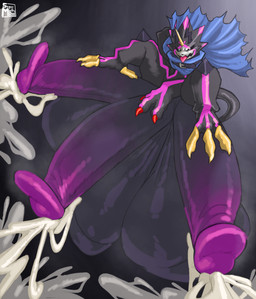 anthro balls big_balls big_glans big_penis bodily_fluids cum ejaculation excessive_cum excessive_genital_fluids genital_fluids genitals huge_balls huge_penis hyper hyper_balls hyper_genitalia hyper_glans hyper_penis male multi_balls multi_genitalia multi_penis penis solo supermattym8 bandai_namco digimon digimon_(species) gulusgammamon hi_res