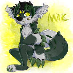 4_horns 5_eyes anthro big_claws black_hair black_nose claw_fingers claws fur green_claws green_eyes green_horn grey_body grey_fur grey_inner_ear_fluff hair horn inner_ear_fluff male multi_eye multi_horn nude pupils short_hair sitting slit_pupils snout solo tail teeth text tuft crownedvictory mammal monster 2015 character_name digital_drawing_(artwork) digital_media_(artwork) shaded