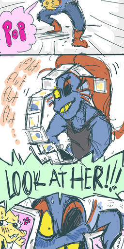 ambiguous_gender asking asking_viewer command command_to_look commanding_viewer dialogue different_sound_effects ellipsis motion_onomatopoeia onomatopoeia photo pointy_speech_bubble pop_(sound_effect) question repeated_text solo sound_effects speech_bubble talking_to_viewer text wallet yes-no_question klg undertale undertale_(series) alphys undyne aquatic fish inanimate_object lizard reptile scalie absurd_res english_text hi_res long_image picture_in_picture tall_image
