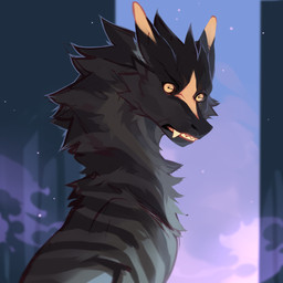 ambiguous_gender back_tuft black_body black_fur black_sclera cheek_tuft facial_tuft fangs feral fur grey_body grey_fur looking_at_viewer neck_tuft orange_body orange_eyes orange_fur orange_teeth side_view simple_background solo striped_back striped_body striped_fur striped_neck stripes teeth tuft unsigned corzh77 mythology dragon furred_dragon furred_scalie mythological_creature mythological_scalie scalie 1:1 absurd_res hi_res