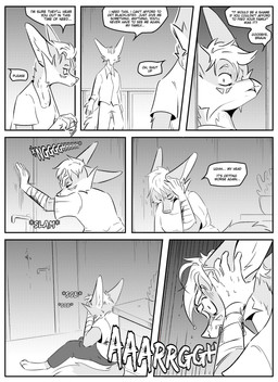 anthro bandage clothed clothing dialogue duo eyes_closed inside male simple_background speech_bubble text kifyun2 braun_(kifyun2) kif_yppreah canid canine fox mammal absurd_res black_and_white comic english_text hi_res monochrome