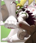 5_toes anthro big_breasts blonde_hair breasts feet female foot_fetish foot_focus foot_play footjob fur hair humanoid_feet licking licking_lips licking_own_lips male male/female plantigrade sex soles toes tongue tongue_out under_foot white_body white_fur meteorreb0rn one_piece carrot_(one_piece) lagomorph leporid mammal rabbit 2023 absurd_res hi_res