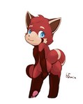 anthro anus blue_eyes blush butt countershading female flat_chested fur genitals looking_at_viewer looking_back nude pussy rear_view red_body red_fur smile solo spread_legs spreading standing young young_anthro yojoo aiko_(infamousrel) ailurid mammal red_panda