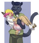 ageplay anthro blonde_hair blue_background blue_eyes blue_hair bottomwear brown_body brown_fur carrying_another clean_diaper clothed clothing diaper duo eyes_closed female fur grey_body grey_fur hair holding_another infantilism male male/female markings object_in_mouth pacifier pacifier_in_mouth pants pawpads paws pink_hair roleplay shirt simple_background sleeping spots spotted_body spotted_fur tan_body tan_fur teeth topwear wearing_diaper white_background white_body white_fur babystar star_(babystar) felid feline lynx mammal pantherine 2014