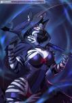 5_fingers anthro breasts clothed clothing corset female fingers fur hair holding_object holding_weapon holidays lingerie melee_weapon panties polearm scythe smile solo striped_body striped_fur stripes thong topwear underwear weapon wide_hips alanscampos halloween equid equine mammal zebra 2017 digital_media_(artwork) hi_res