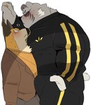 against_surface against_wall blush clothing duo erection eyewear hands_behind_head male male/male size_difference sunglasses tracksuit hyaku_(artist) odd_taxi fuyuki_yamamoto_(odd_taxi) sekiguchi_(odd_taxi) bear canid canine fox mammal polar_bear ursine hi_res