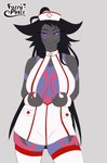 5_fingers anthro areola black_body black_hair bouncing_breasts breast_markings breasts clothing female fingers flashing flashing_breasts grey_background hair leg_markings legwear long_hair looking_at_viewer markings nipples nurse_clothing nurse_uniform pink_markings purple_body purple_eyes simple_background solo thigh_highs uniform white_areola white_clothing white_nipples fuzzyplace nintendo pokemon salem_(ballad) generation_7_pokemon pokemon_(species) salazzle animated hi_res short_playtime signature