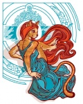 anthro art_nouveau backless_clothing backless_dress blue_clothing blue_dress classy clothing curled_up dress evening_gown female solo tail pseudo_manitou mis_tabby domestic_cat felid feline felis mammal 4:5