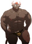 abs animal_print anthro clothing clothing_pull duo horn leopard_print licking licking_lips male muscular muscular_anthro muscular_arms muscular_legs muscular_male nipples pecs pubes seductive thong tongue tongue_out underwear underwear_pull samoji lifewonders tokyo_afterschool_summoners gyumao_(tas) bovid bovine cattle mammal hi_res