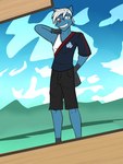 3:4 anthro anthrofied bottomwear clothed clothing dewott fully_clothed fuze generation_5_pokemon generation_8_pokemon hi_res hisuian_form hisuian_samurott hybrid_pokemon male nintendo pokemon pokemon_(species) pokemon_legends_arceus pokemorph regional_form_(pokemon) shorts solo taiko_(fuze) topwear