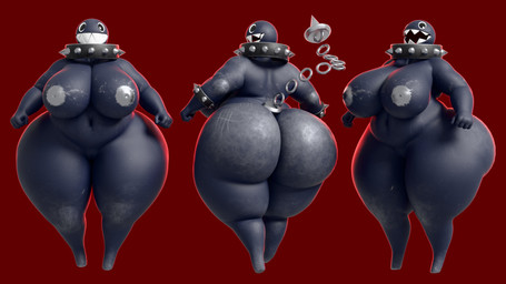 armband big_breasts big_butt black_body breasts butt chain_tail collar female genitals grey_nipples huge_breasts huge_butt huge_thighs looking_back navel nipples nude red_background scuff_marks sharp_teeth simple_background solo spiked_armband spiked_collar spikes tail tally_marks teeth thick_thighs voluptuous_female vulva wide_hips zoidrawzaton mario_bros nintendo gigi_(thecoatl034) chain_chomp humanoid hi_res