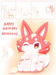 ambiguous_gender birthday cake clothing cooking dessert female feral food happy hat headgear headwear bmq fbi nintendo pokemon chili_(nakimayo) fbi_eevee eevee generation_1_pokemon pokemon_(species) 3:4 absurd_res hi_res