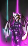 anthro blue_eyes bodysuit camel_toe clothing dancing exposure_variation female latex nightclub nipple_outline skinsuit smile solo tail tight_clothing neonyx mythology canid canine canis domestic_dog dragon mammal mythological_creature mythological_scalie scalie hi_res