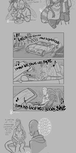 4_arms 4_fingers 5_fingers anthro blush book breasts car clothing computer dialogue eating electronics feathers female fingers food footwear group human_on_anthro interspecies laptop larger_female learning male multi_arm multi_limb pen plate profanity sandwich_(food) shoes singing sitting size_difference sleeping smile speech_bubble tail text vehicle vuko-jebina 4chan arthropod bee bovid caprine dinosaur domestic_cat dromaeosaurid felid feline felis human hymenopteran insect mammal prehistoric_species reptile scalie theropod wasp 2019 absurd_res comic digital_drawing_(artwork) digital_media_(artwork) english_text hi_res monochrome signature